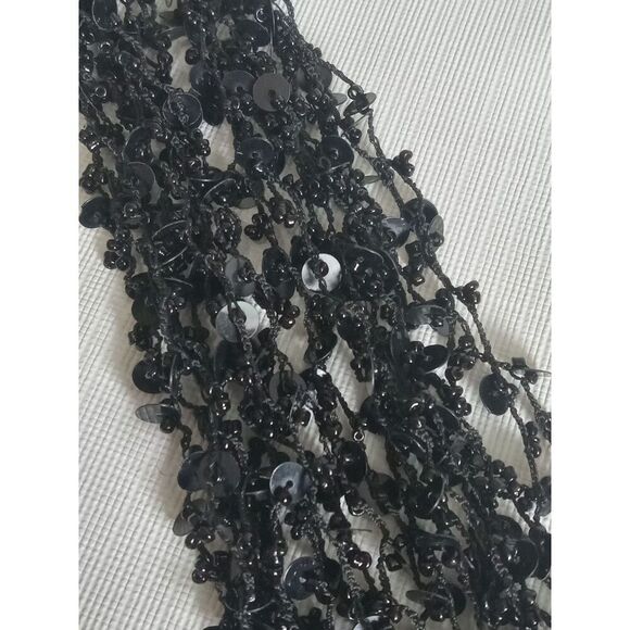 Black Sequins and Seed Beaded Adjustable Multi Strand Layered Statement Necklace - Picture 8 of 10